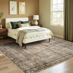 Brown 5x7 Area Rugs for Living Room Bedroom, Large Washable Rug, Vintage Retro Boho Rug, Non Slip & Low Pile Faux Wool Thin Carpet for Indoor Dining Room and Kids Room(Charcoal/Olive 5x7ft)