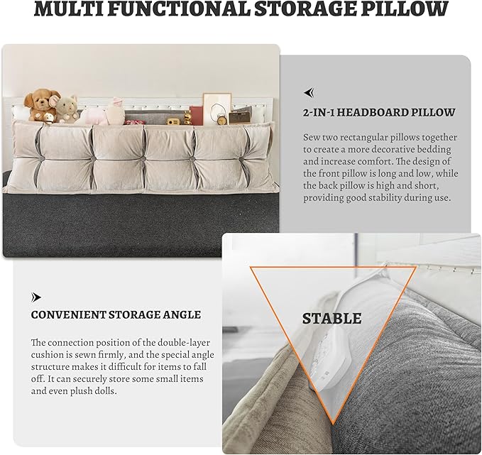 Johnear Headboard Backrest Set of 2 Pack Chenille Throw Pillows for Daybed Couch Support Reading Pillows for Sitting in Bed Adult, Boho Decorative Large Bolster Pillow for King Size Bed Wedge Pillow