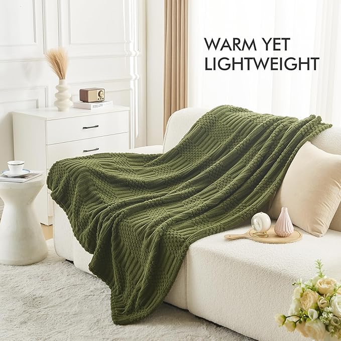 lifein Throw Blanket for Couch-Olive Green Boho Throw Blanket, Soft Fleece Plush Lightweight Blankets&Throws for Spring, Fuzzy Moss Green Blanket for Livingroom Bed Sofa Chair (50x60, Green)