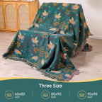 Boho Throw Blanket for Bed Couch 100% Cotton Woven Bed Throws for All Season Lightweight and Soft Cozy Farmhouse Reversible Muslin Decorative Blanket for Travel Picnic, Teal/Cream, 60''x80''