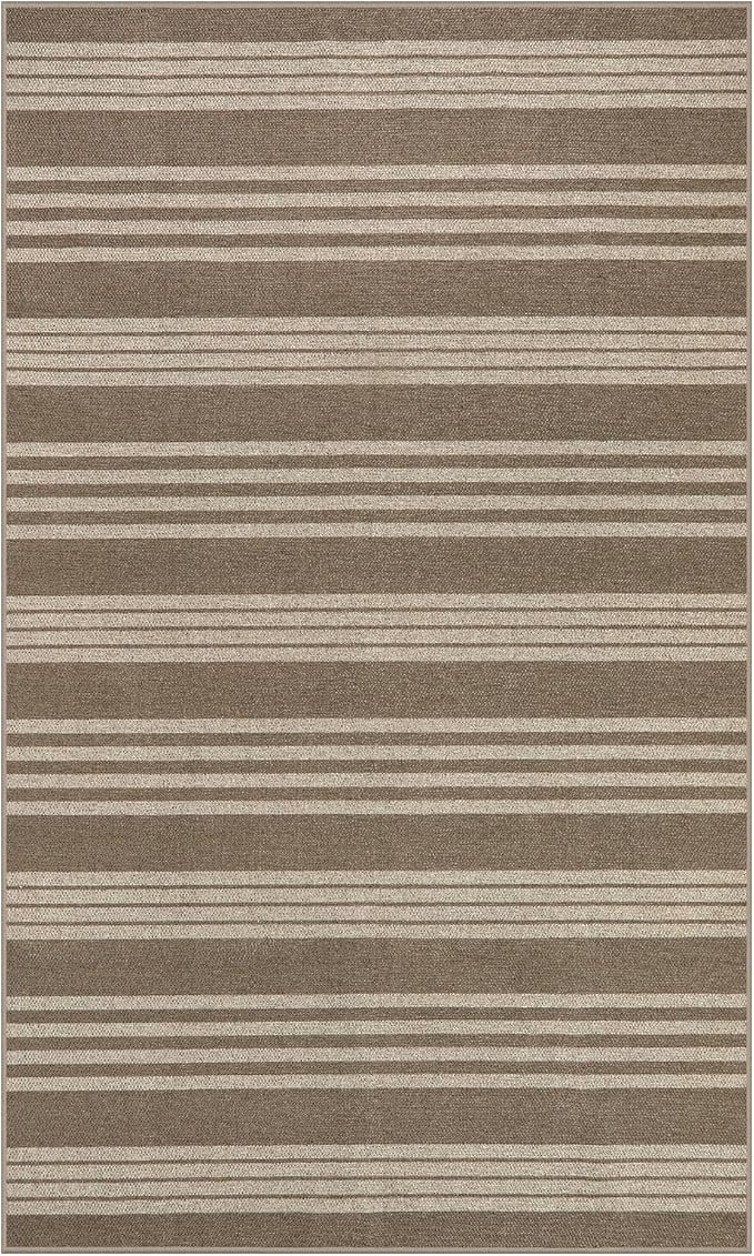 Lahome Elance Striped Easy Jute Porch Rug, 3x5 Washable Rugs for Entryway Living Room, Farmhouse Nature Non Slip Non Shedding Indoor Outdoor Carpet for Entry Classroom Patio, Khaki
