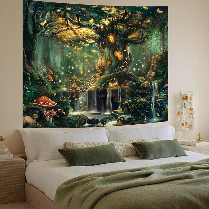 Apdidl Extra Large Forest Wall Tapestry for Bedroom, Nature Green Tree of Life Tapestries Wall Hanging, Fairy Tales Magical Landscape Backdrop Tapestry for Living Room Dorm Decor (71"X90")
