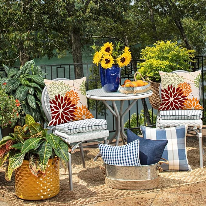DFXSZ Red Orange Fall Pillow Cover 18X18 Inch Set of 2 Outdoor Waterproof Floral Orange Decorative Pillowcase Decor for Couch Patio Funiture Garden Print Polyester Cushion Cover 01N18