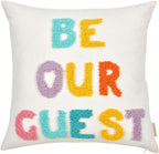 "Be Our Guest Boho Pillow Covers 18X18 Inch Decorative Words Tufted Throw Pillow Covers Farmhouse Pillow Case for Couch Sofa Bed Living Room Bedroom, Teal/Yellow/Lilac