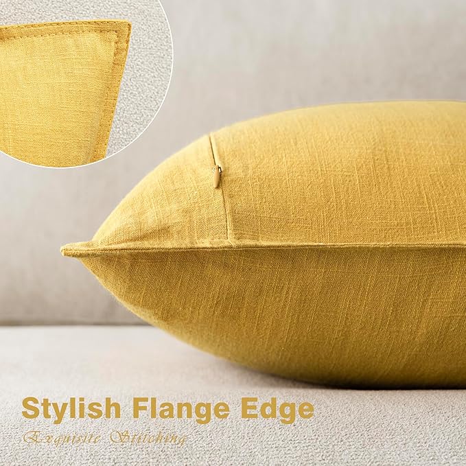 Foindtower Pack of 2, Decorative Linen Soild Throw Pillow Covers Soft Accent Euro Cushion Case Farmhouse Neutral Pillowcase for Chair Couch Sofa Bed Living Room Home Decor 20 x 20 Inch Ginger Yellow
