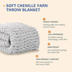 L'AGRATY Chunky Knit Blanket Throw: 80''x90'' Chenille Chunky Knitted Throw Blanket for Bed Couch - Handmade Thick Big Cable Knit Blankets - Large Crochet Rope Blankets for Home Decor(Grey)