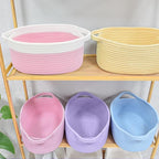 ABenkle Small Basket with Handles, Boho Decorative Rope Woven Dog Cat Toy Storage Bin Shelf Storage Organizer, Easter Christmas Gift Basket, 12"x8"x5", Pink
