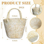 LemonRoad 2 Pcs Flower Girl Basket for Wedding Small Rustic Seagrass Basket with Handle Boho Wedding Flower Storage Farmhouse Decor for Petals Confetti Sweets Gifts 5.12 x 5.51''d (White)
