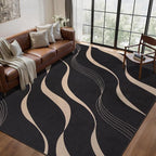Tangsoo Easy Jute 5x7 Area Rug for Living Room,Black Washable Rug Non Slip Thin Indoor Outdoor Carpet,Farmhouse Modern Throw Mat for Home Office Balcony Backyard Patio Decor