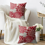 Red Christmas Pillow Covers 18X18 Inch Set of 2, Dahlia Flower Spring Summer Floral Cream Decorative Throw Pillow Covers Outdoor Modern Farmhouse Cushion Case for Home Couch Sofa Bed Decor