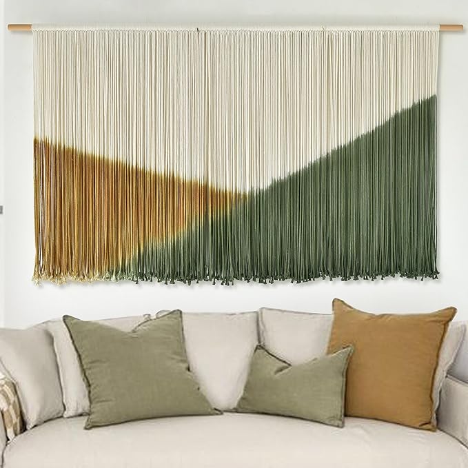 Flber Macrame Wall Hanging Large Yarn Wall Art 57" W x 31" L Modern Bohemian Home Décor for Living Room or Bedroom