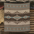 Aztec Throw Blanket with Soft Sherpa Lining, Traditional Southwestern Navajo Tribal Style Warm Throw for Camping, Outdoor, Cozy Boho Blanket for Couch, Sofa, Bed, 50"x60", Teddy Brown