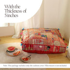 THE ART BOX Cotton Patchwork Vintage Boho Embroidered Floor Pillows & Cushion Cover Dog Pouf Seating Pouf Meditation Pillow Pet Bedding Cat Bed Boho Home Décor (35x35 Inches, Cover Only)