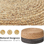 Cpintltr Ottoman Natural Seagrass Footrest Poufs Hand Weave Round Foot Stool for Couch Desk Soft Step Stool Padded Foot Rest with Pine Legs for Living Room Bedroom Natural/Black