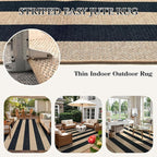 Lahome Elance Striped Easy Jute Outdoor Rug, Washable Rugs 8x10 for Living Room Patio Indoor Outdoor Black Carpet, Farmhouse Neutral Non Slip Non Shedding Floor Carpet for Office Sunroom Dining Room