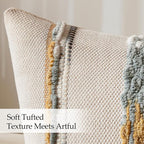 ANRODUO Pack of 2 Boho Decorative Throw Pillow Covers 22x22 Farmhouse Cushion Case Striped Chenille Pillow Cases Square Pillow Covers Accent Neutral Pillowcase for Sofa Couch Bed, Blue-Earth Tones