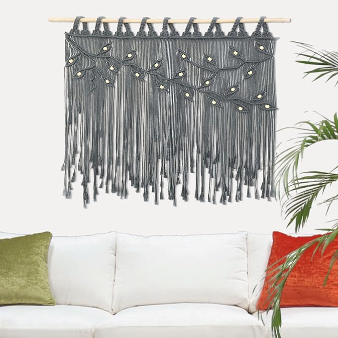 Youngeast Macrame Wall Hanging Woven Tapestry Bedroom Curtain Leaf Shape Living Room Curtains Wall Decor