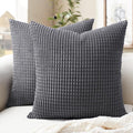 Softalker Throw Pillow Covers 16x16 Inch, Set of 2, Soft Corduroy Boho Stripe Decorative Pillow Cover, Couch Fluffy Pillow Cover for Farmhouse Home Decor Bed Living Room, Dark Grey