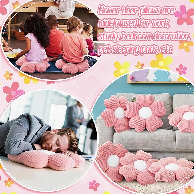 10 Pcs Cute Flower Pillow 15.75 Inch Flower Plush Throw Pillow Aesthetic Decorative Seating Cushion for Spring Back to School First Day of School Sofa Couch Bed Decor (Monochrome,Deep Pink)