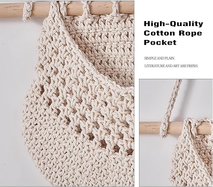 AARAINBOW Wall Cotton Hanging Baskets, Large 3 Tier Decorative Wall Basket, for Nursery, Boho Kitchen Decor - Cotton Rope Fruit basket (White)