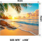 AOHMPT Ocean Tapestry, Beach Evening Sunset Tapestry, Natural Beach Palm Tree Landscape Tapestries Poster, Seaside Landscape Wall Hanging for Bedroom, Dorm Room and Living Room Wall Decor 79" L x 59" W