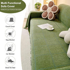 ROOMLIFE Sofa Covers for 3 Cushion Couch Boho Style Green Block Sectional Couch Covers Practical Futon Sofa Slipcover Versatile Couch Cover Blanket for Dogs Cats Couch Protector, 71"x134"