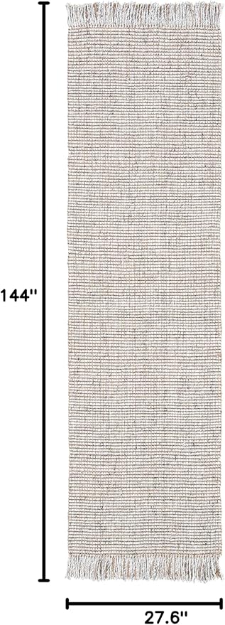 SAFAVIEH Natural Fiber Collection Runner Rug - 2'3" x 12', Silver & Natural, Handmade Woven Fringe Jute, Ideal for High Traffic Areas in Living Room, Bedroom (NF826G)