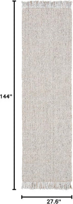 SAFAVIEH Natural Fiber Collection Runner Rug - 2'3" x 12', Silver & Natural, Handmade Woven Fringe Jute, Ideal for High Traffic Areas in Living Room, Bedroom (NF826G)