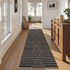 Lahome Maze Lines Easy Jute Washable Runner Rug, 2x8 Kitchen Runner Rug for Hallway, Non Slip Indoor Outdoor Rugs for Entryway Indoor, Black Low Pile Front Door Carpet for Laundry