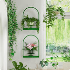 Green Metal Wall Plant Holder - 2-Pack Wall Mounted Plant Stands and Hanging Holders for Indoor Planter and Flower Pot - Arch Decor Shelf for Plant Storage (Pot Not Included)