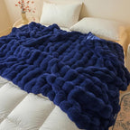 LIFEREVO Fluffy Faux Rabbit Fur Bubble Blanket, Plush Shaggy Throw for Couch Sofa, Cozy Comfy Furry Bed Blanket Adults Kids Teens Girls, Royal Blue Fuzzy Throw for Bedroom Living Room 60x90, Navy Blue