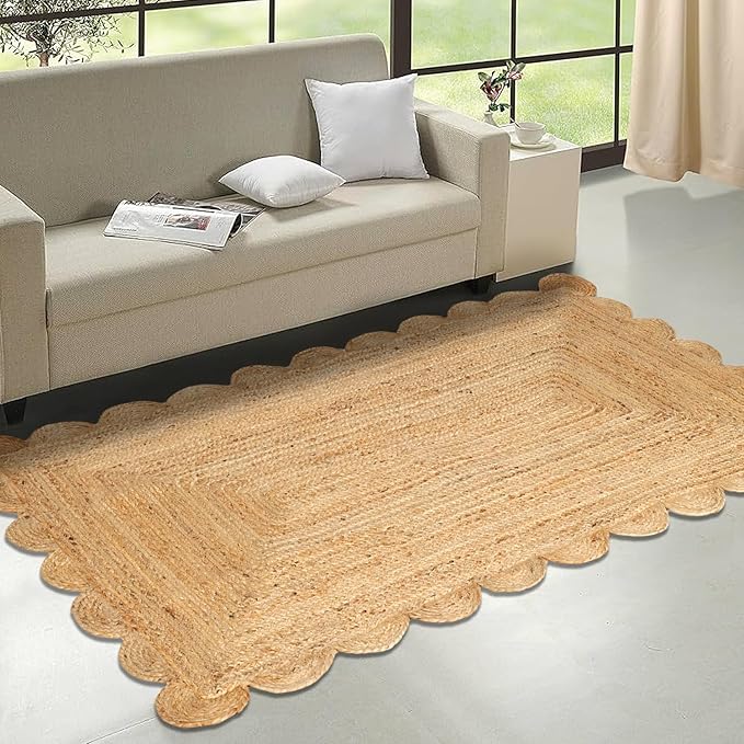 Hand Woven Jute Area Rug - 5' x 8' Feet - Rustic Beige Reversible Rectangular Rugs for Bedroom, Kitchen, Living Room - Vintage Natural Braided Entry Floor Décor Boho 5 x 8 Area Rug