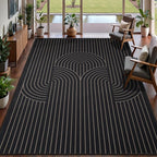Tangsoo Modern Easy Jute Rug 6x9 Washable Area Rugs for Living Room,Black Non Slip Indoor Outdoor Carpet,Farmhouse Large Throw Mat for Office Bedroom Backyard Dining Room Backyard Office