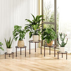 VECELO Metal Plant Stands Set of 5, Multiple Heavy Duty Flower Pot Stand, Round Plant Holder, Brown