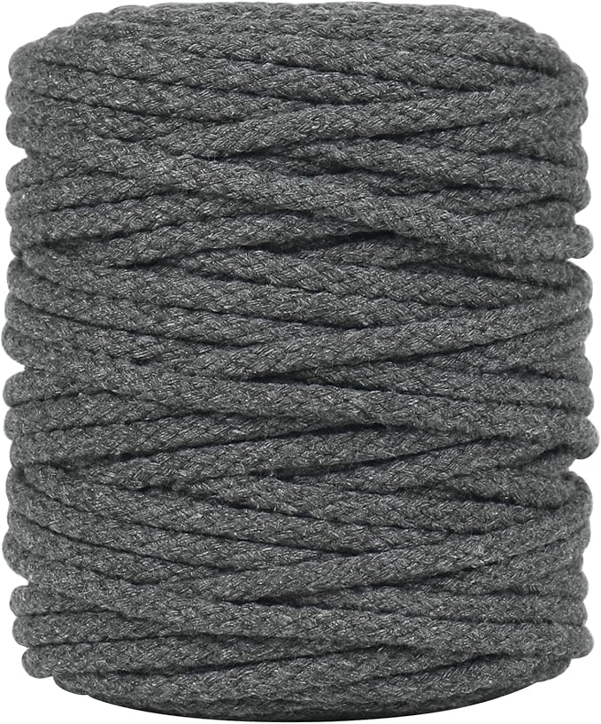Tenn Well Gray Macrame Cord, 165 Feet 5mm Wide Braided Cotton Rope for Macrame Plant Hangers, Wall Hangings, Drawstring, DIY Crafts