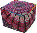 CRAFT KALA Indian Square Patchwork Traditional Pouf Cover Indian Living Room Poufs Cover Decorative Designer Ottoman Home Living Footstool Chair Cover Ottoman Decor 22X22X14 inches, Pink Mirchi