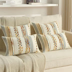 FUTEI Rust Blue Yellow Decorative Throw Pillow Covers 12x20 Inch Set of 2, Soft Tufted Striped Textured Accent Pillow Case,Boho Pillows for Couch Decor