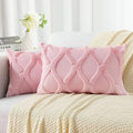 decorUhome Spring Throw Pillow Covers 12x20 Inch Set of 2, Soft Plush Faux Fur Wool Lumbar Blush Pink Accent Couch Pillow Covers for Modern Farmhouse Bed Sofa Living Room