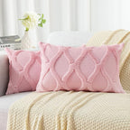 decorUhome Spring Throw Pillow Covers 12x20 Inch Set of 2, Soft Plush Faux Fur Wool Lumbar Blush Pink Accent Couch Pillow Covers for Modern Farmhouse Bed Sofa Living Room