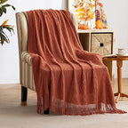 MIULEE Rust Knitted Throw Blanket for Couch Terracotta Boho Textured Cozy Woven Rustic Blanket with Tassels for Sofa Chair Bed Living Room Farmhouse Decor Acrylic Wave Pattern 50"x60"