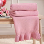 Amélie Home Ultra Soft Ruffle Knit Chenille Throw Blanket for Couch & Bed, Cozy Flowers Blankets for Home Decor, Gifts for Women Mom Sister on Mother's Day Valentine's Day Birthday, 50"x60", Pink