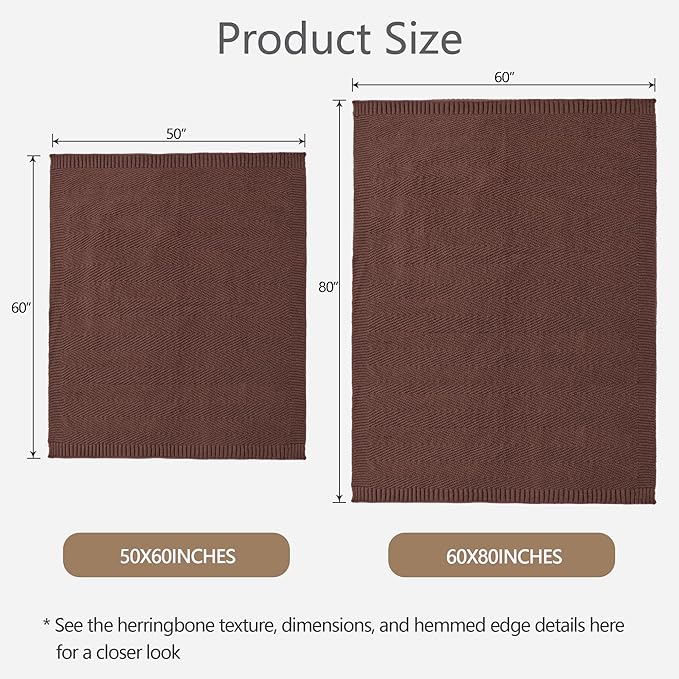 Knitted Throw Blanket 60"X80", Brown Knit Throws for Bed, Super Soft Boho Chevron Blankets for Couch Sofa Chair Room Decor, Textured Decorative Farmhouse Cozy Lightweight