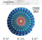 Mandala Life ART Bohemian Yoga Décor Floor Cushion Cover - Round Mediation Pillow Case - Hand Printed Organic Cotton Pouf (Pouf Cover 30", Blue Peacock)
