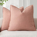 Foindtower Pack of 2, Decorative Linen Soild Throw Pillow Covers Soft Accent Euro Cushion Case Boho Farmhouse Pillowcase for Chair Couch Sofa Bedroom Living Room Home Decor 24 x 24 Inch Coral Pink