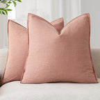 Foindtower Pack of 2, Decorative Linen Soild Throw Pillow Covers Soft Accent Euro Cushion Case Boho Farmhouse Pillowcase for Chair Couch Sofa Bedroom Living Room Home Decor 24 x 24 Inch Coral Pink