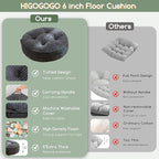 HIGOGOGO 6" Extra Thick Floor Pillow Cushion for Adults, Meditation Cushion Pillow, Large Round Floor Sitting, Tufted Corduroy Cover, for Tatami Living Room or Yoga, 22x22 Inch, Dark Grey