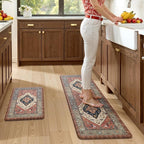 KIMODE Anti Fatigue Kitchen Mats,Boho Vintage Kitchen Rugs Sets of 2,Non Slip Waterproof Kitchen Floor Mats,Ergonomic Cushioned Comfort Standing Mat for Laundry,Office,Sink,Desk, Red