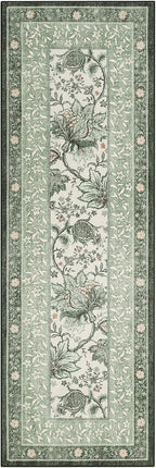 GarveeHome Sage Green 2.5 x 8 Washable Kitchen Runner Rugs Non Slip Provence Vintage Boho Cottage Long Rug for Hallways Bedroom Entryway Bathroom Mat with Rubber Back