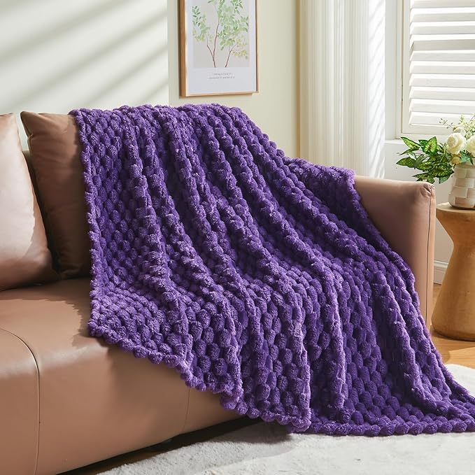 NEWCOSPLAY Super Soft Twin Blanket Purple Premium Silky Flannel Fleece 3D Clouds Stylish Jacquard Lightweight Bed Blanket All Season Use 350GSM (Purple, Twin(60"x80"))