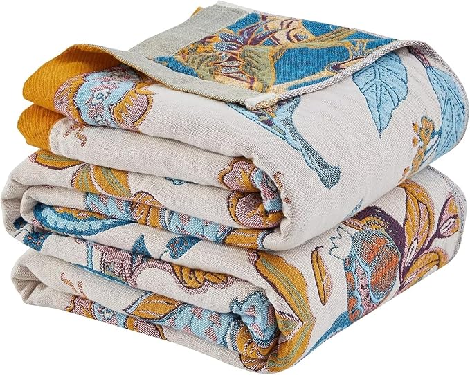 Boho Blanket for Bed 100% Cotton Bohemian Throw Blankets Ultra Soft Woven Muslin Decorative Blankets All Seasons Vintage Quilt Knitted Blanket for Sofa Chair Beige 60"x80"